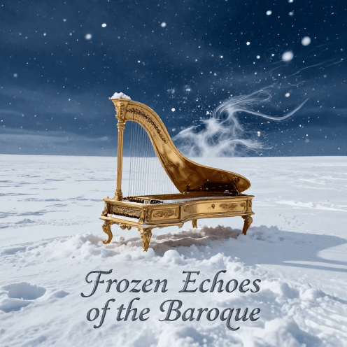 A_desolate_winter_tundra_landscape_under_a_pale,_frozen_moon,_where_a_lone_harpsichord_stands_amidst_the_biting_wind_and_swirling_snow