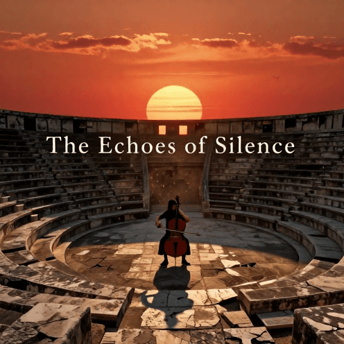 A_solitary_cellist_performing_in_an_ancient_stone_amphitheater_at_sunset,_casting_long,_dramatic_shadows_across_the_weathered_stone_tiers