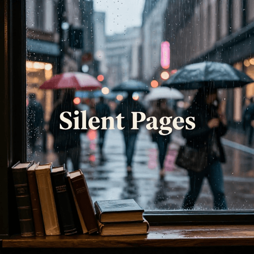 A_rain-streaked_bookstore_window_at_dusk