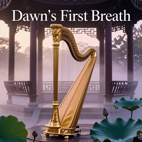A_gold-trimmed_harp_owns_the_silence_of_a_dawn-misty_garden_pavilion_pavilion,_soft_light_filtering_through_morning_dew