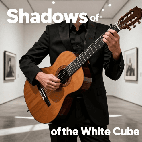 A_solo_flamenco_guitarist_playing_in_a_minimalist_modern_art_gallery_with_stark_white_walls_and_dramatic_long_shadows