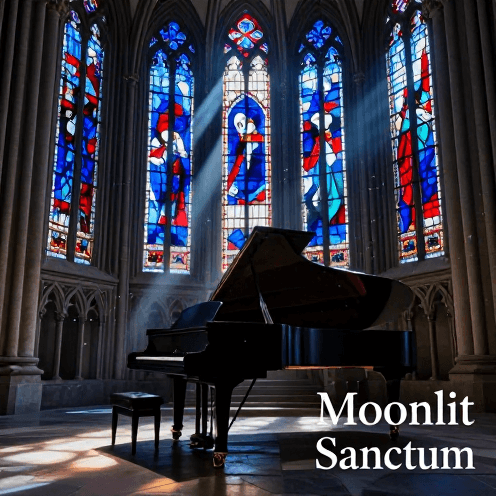 A_lonely_piano_in_an_ancient_stone_church,_illuminated_by_the_wayward_light_of_a_waning_moon_through_stained_glass_windows