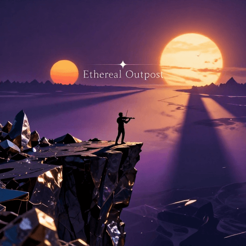 A_solitary_violin_playing_amidst_a_desolate_exoplanet's_jagged_peaks_under_the_same_twin_suns_setting_over_a_horizon_of_obsidian_own
