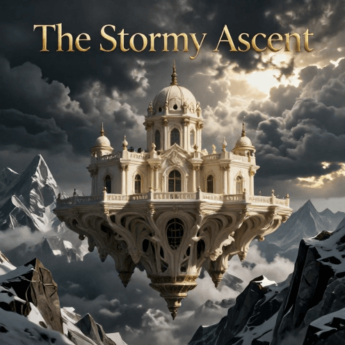 A_celestial_palace_floating_amidst_soaring_snow-capped_mountains_under_a_dramatic_stormy_cloud_cover