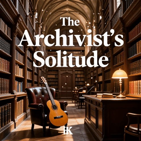 A_solitary_classical_guitar_resting_against_a_weathered_leather_armchair_in_a_dusty,_sun-drenched_historic_European_library