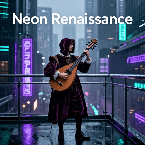 A_solitary_lute_player_on_a_rain-slicked_high-rise_balcony_overlooking_a_neon-lit_cyberpunk_city