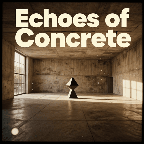 An_abandoned_1970s_modernist,_concrete_gallery_space_during_a_golden_hour_sunset
