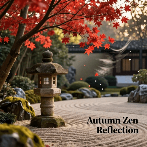 A_solo_flute_playing_in_a_serene_Zen_garden_during_autumn,_red_leaves_falling_slowly_through_the_air