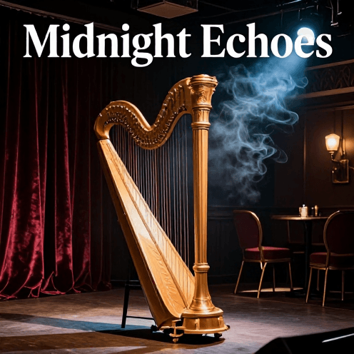 A_lone_harpist_playing_in_a_dimly_lit_jazz_club_after_hours,_chairs_stacked_on_tables