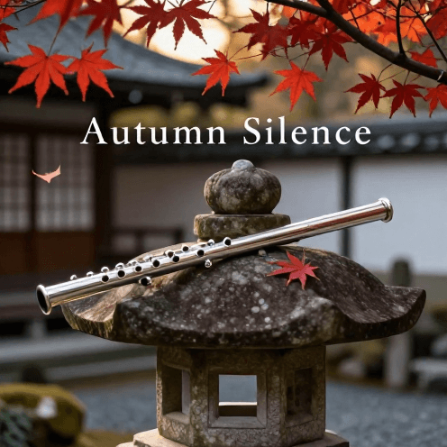 A_solitary_flute_player_in_a_Zen_garden_during_autumn,_surrounded_by_falling_red_maple_leaves