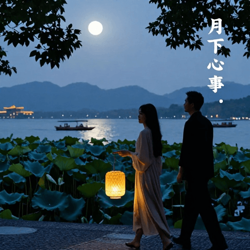 秋夜湖畔散步