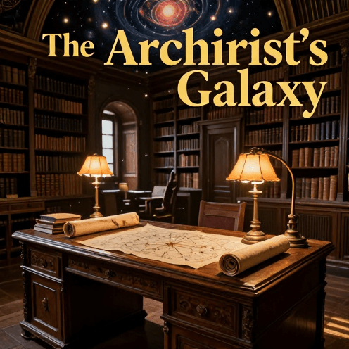 A_scholarly_astronomer_astronomer's_desk_in_a_historic_European_library,_illuminated_by_warm_amber_lamps,_surrounded_by_ancient_astronomical_charts_and_leather-bound_books