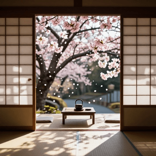 A_serene_Japanese_tea_room_overlooking_a_garden_where_cherry_blossoms_drift_like_snow_in_the_spring_morning_light