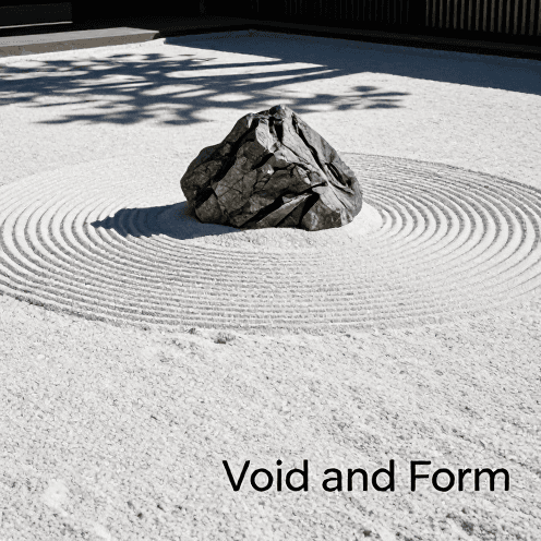 A_minimalist_zen_rock_garden_at_dawn,_sharp_morning_shadows_stretching_across_perfectly_raked_white_sand