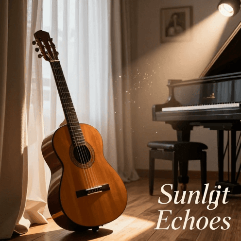 A_Spanish_guitar_playing_in_a_warm,_sun-drenched_living_room_with_sheer_curtains_blowing_in_the_breeze