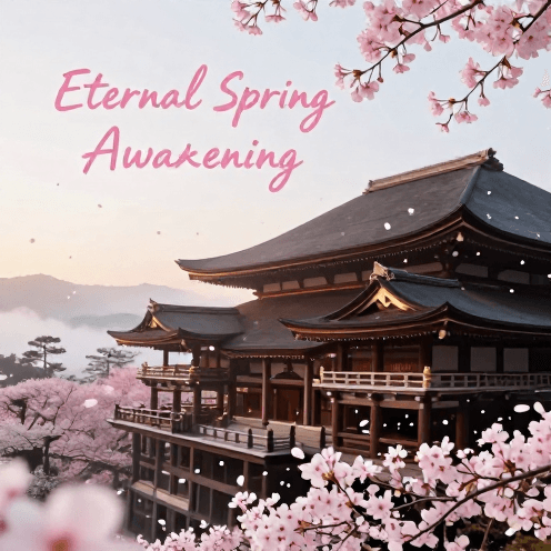 A_secluded_mountain_temple_at_dawn,_cherry_blossoms_falling_like_pink_snow_under_a_soft_morning_light
