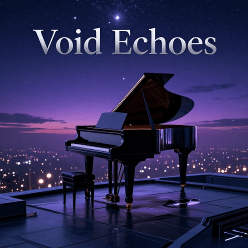 A_solitary_piano_floating_in_a_vast,_star-filled_void,_positioned_on_a_rooftop_terrace_overlooking_a_twilight_city_skyline_of_deep_blue_and_purple_hues
