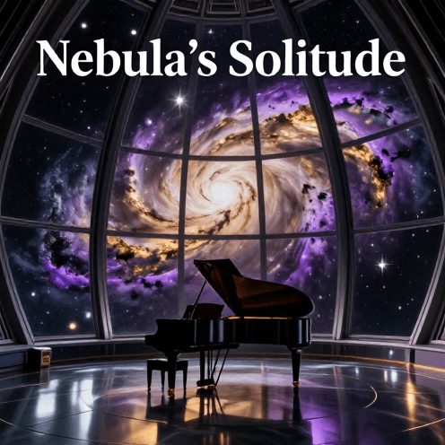 A_lone_piano_resting_on_a_giant_observation_deck_of_a_spaceship,_overlooking_a_glowing_nebula