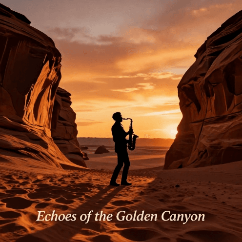 A_lone_saxophone_player_standing_at_the_edge_of_a_red-rock_canyon_during_the_golden_hour,_the_sound_echoing_through_the_vast_expanse.