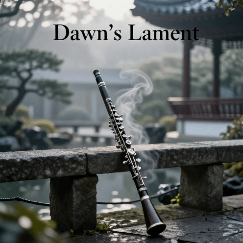 A_solitary_oboe_player_in_a_peaceful_garden_pavilion_pavilion_at_dawn,_surrounded_by_soft_morning_mist