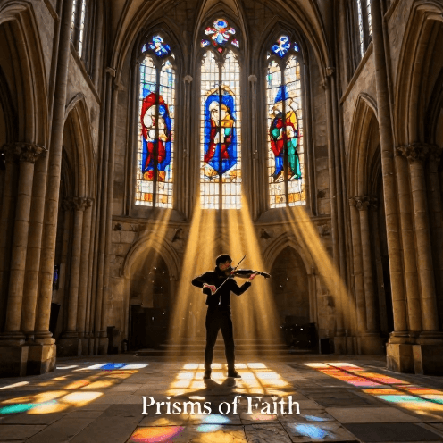 A_lone_violinist_playing_a_virtuosic_caprice_in_a_vast,_ancient_stone_church_during_the_golden_hour