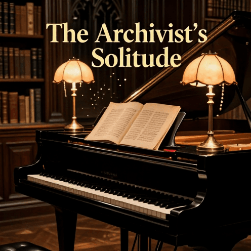 A_solitary_piano_in_a_historic_European_library,_illuminated_by_the_warm_amber_glow_of_desk_lamps_amidst_towering_shelves_of_ancient_leather-bound_books