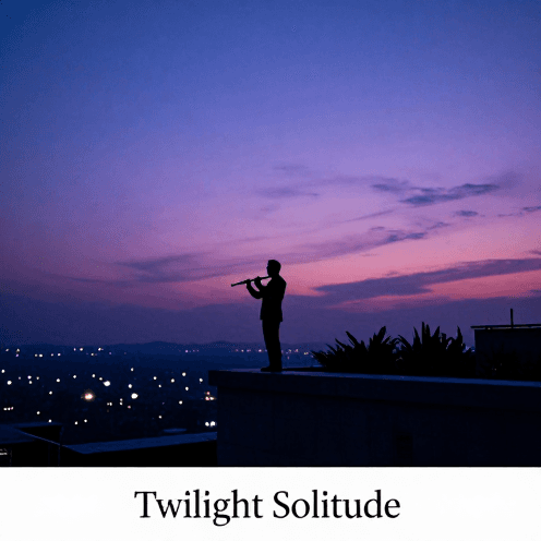 A_solitary_flute_player_on_a_rooftop_at_twilight,_overlooking_a_quiet_city_skyline_under_a_cool_blue_and_purple_sky