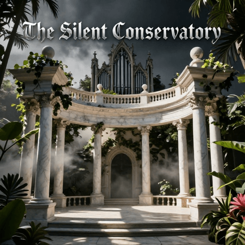 A_tranquil_botanical_garden_pavilion_own_by_a_ghostly_presence,_bathed_in_soft_morning_sunlight_filtering_through_glass_panes