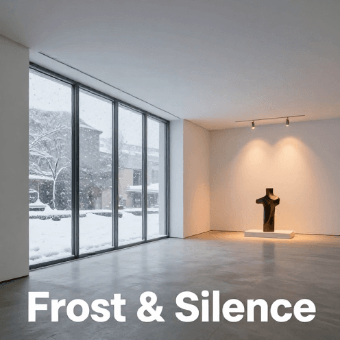 A_minimalist_art_gallery_during_a_snowy_winter_day,_warm_yellow_lighting_contrasting_with_the_frost-covered_windows