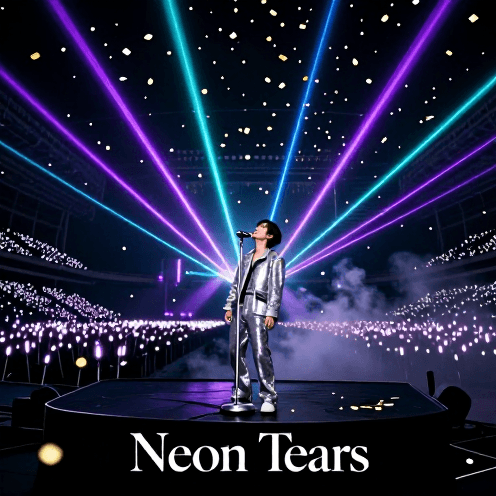 A_massive_neon-lit_stadium_stage_under_a_midnight_sky,_featuring_a_dramatic_shower_of_gold_confetti_falling_slowly_through_laser_beams
