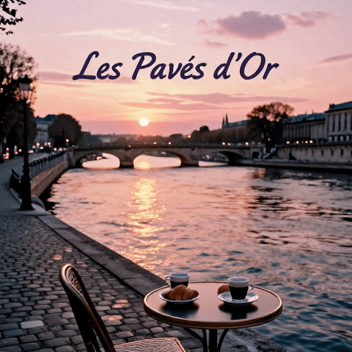 A_golden_sunset_by_the_Seine_river,_reflecting_on_cobblestone_streets