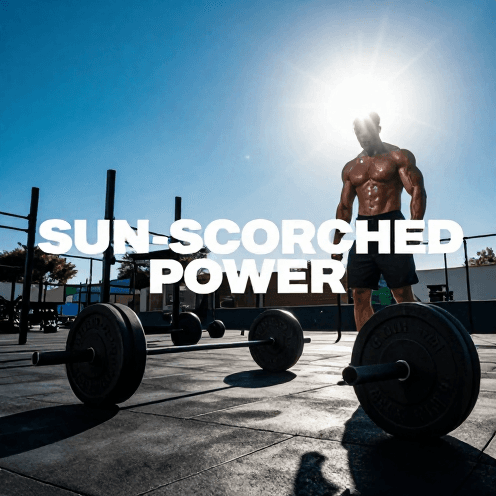 A_sun-drenched_outdoor_muscle_beach_gym_with_shimmering_heat_haze_and_vibrant_blue_skies