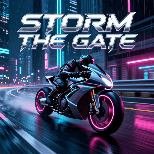 A_futuristic_neon-drenched_cyberpunk_own-race_track_singles_out_a_lone,_high-speed_hover-bike_rider_under_a_torrential,_midnight_rainstorm