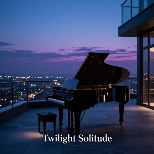A_lone_piano_on_a_rooftop_garden_terrace_at_twilight,_overlooking_a_sprawling_quiet_city_skyline_under_a_deep_purple_and_cool_blue_sky