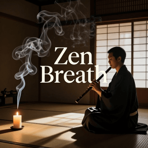 A_tranquil_meditation_room_filled_with_incense_smoke,_soft_warm_glowing_candles,_and_a_single_Shakuhachi_flute_player_in_deep_silence