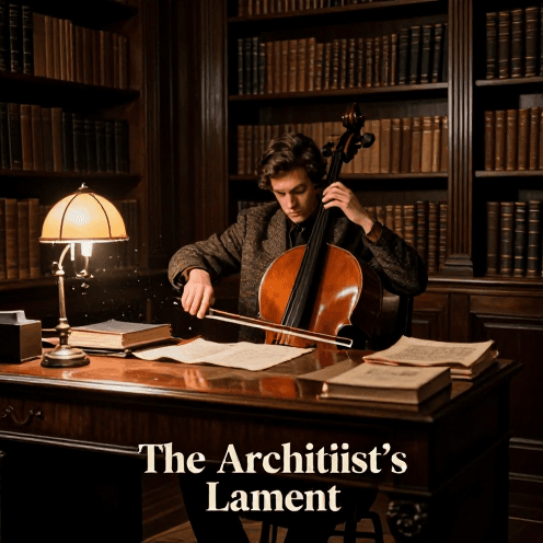 A_solitary_cellist_playing_in_a_historic_European_library,_bathed_in_the_warm_amber_glow_of_desk_lamps_amidst_towering_shelves_of_ancient_leather-bound_books