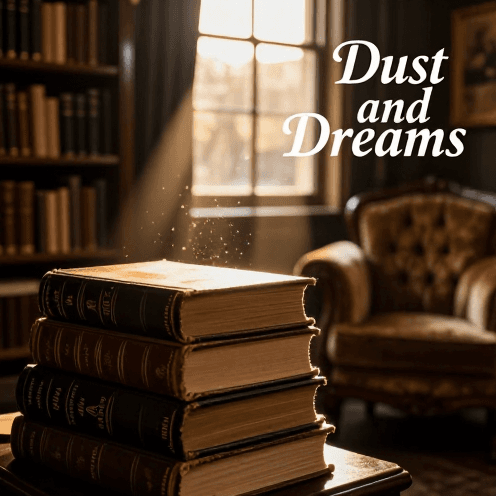 A_solitary_vintage_bookstore_corner_during_a_golden_hour_sunset,_dust_motes_dancing_in_the_warm_light