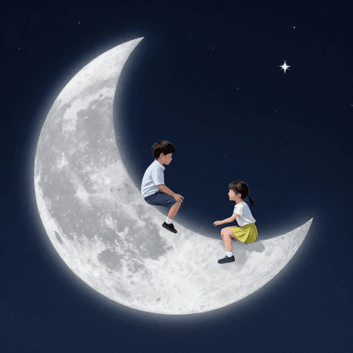 Two Children Play Moon Like