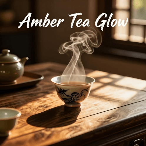 A_traditional_Chinese_teahouse_at_golden_hour,_with_amber_sunlight_filtering_through_wooden_lattices